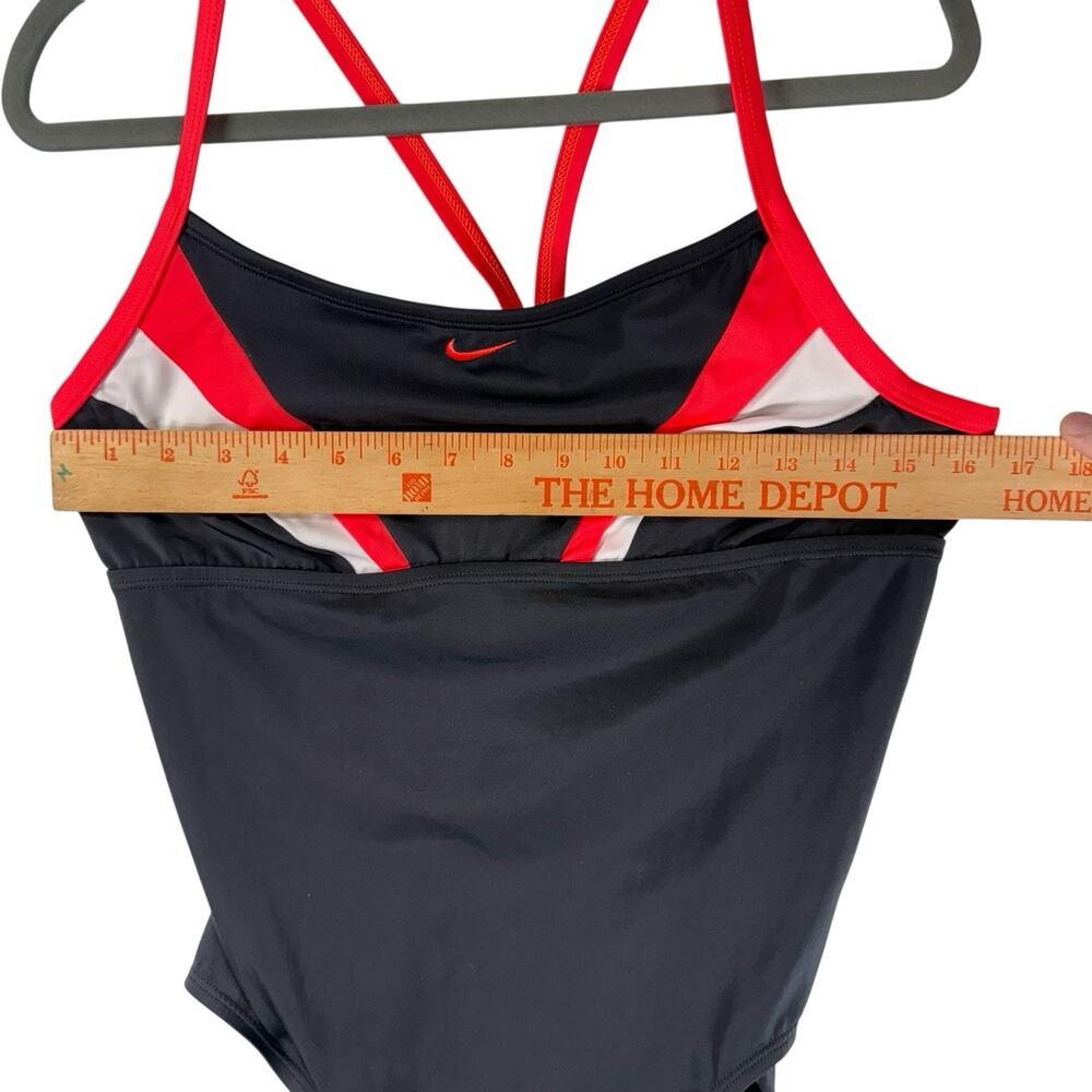 VTG Y2k Nike Colorblock SIZE MEDIUM One Piece Swimsuit Racerback Black Red Women - Picture 5 of 14